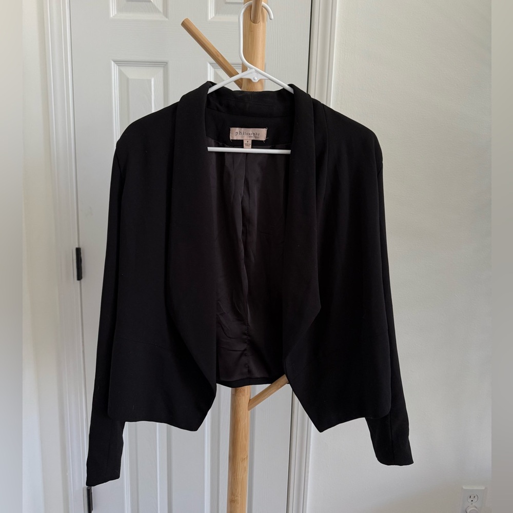Philosophy Black Women's Cropped Open Blazer